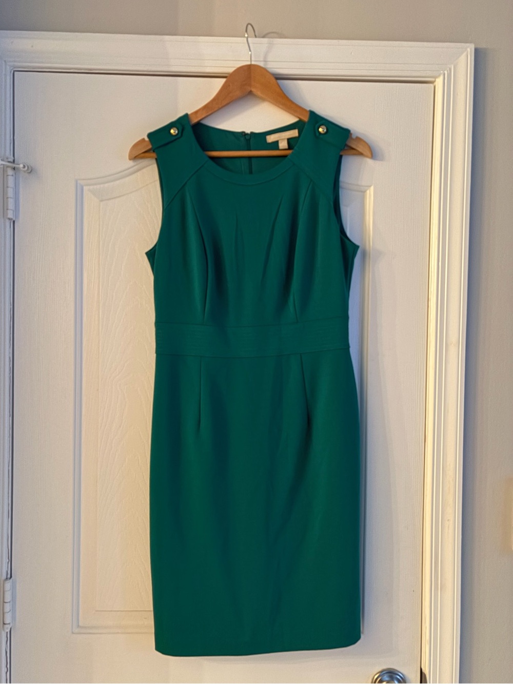 Banana Republic Teal Green Sheath Dress Military Shoulder Button Size 4 Office